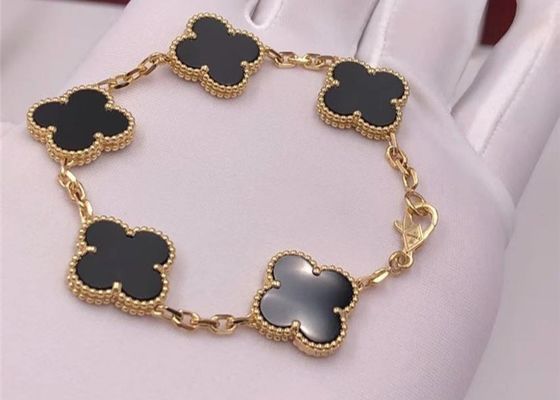 Handmade Women'S Vintage Alhambra 18K Gold Bracelet With Onyx