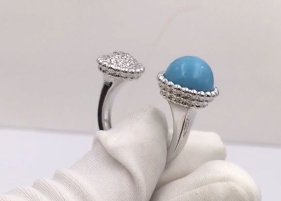 Adjustable Size Elegant Unique 18K Gold Diamond Ring With Turquoise