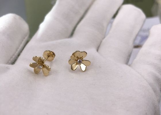 Unique Luster Diamond 18K Gold Earrings With Heart Shaped Petal