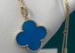 Certified Blue Flower Shape 18 Carat Gold Chain , Sweet Alhambra Gold Long Necklace